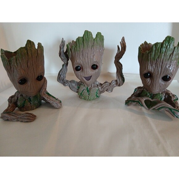 (3)Groot Marvel Guardian Of The Galaxy Baby GROOT FLOWER POT PLANTERS Green-Gray - Picture 1 of 16